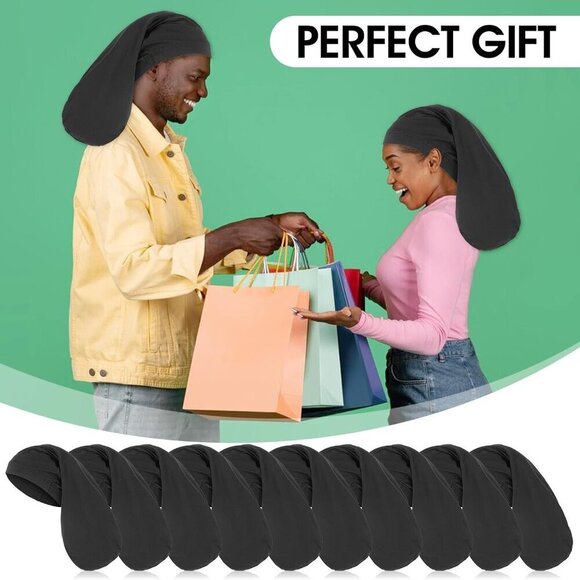 Unisex Dreadlock Cap Spandex Long Hair Wrap Sleep Bonnet Black 10 Pieces main image 7